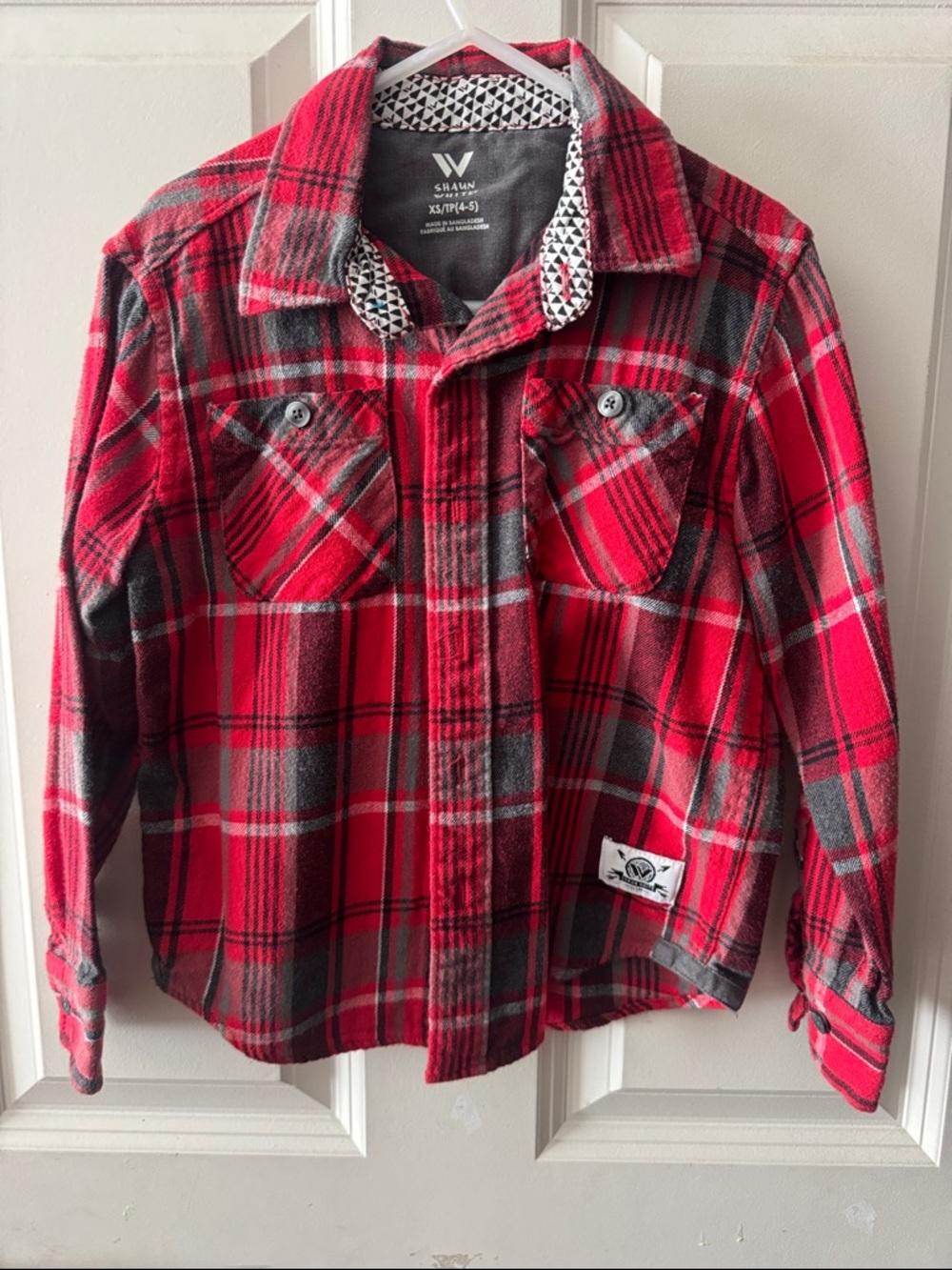 Shaun White Red and Gray Plaid Button-Down Shirt